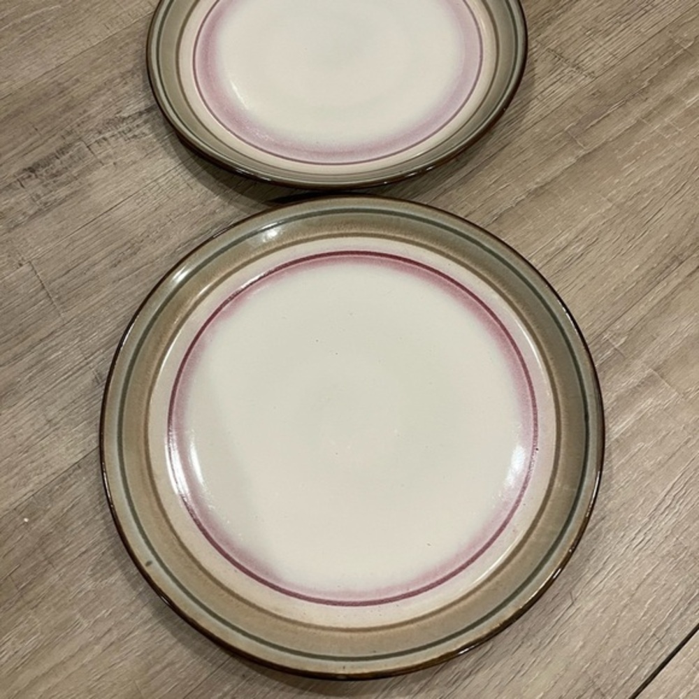 Sango Arcadia Black Cream and Pink Dinner Plates with Tan Edge Set of Two - Picture 2 of 9